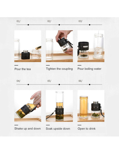 Botella Infusora de Té Cyrank 500ml Doble Pared Vidrio