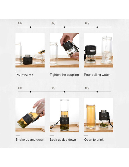 Botella Infusora de Té Cyrank 500ml Doble Pared Vidrio