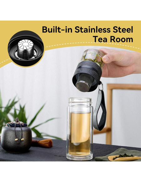 Botella Infusora de Té Cyrank 500ml Doble Pared Vidrio