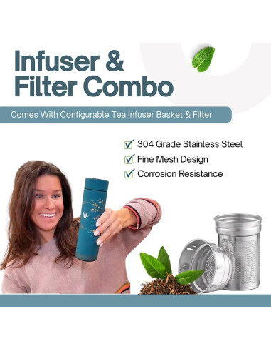 Botella Infusora de Té Farasi 15 oz Acero Inoxidable Pantalla