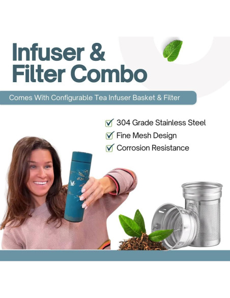 Botella Infusora de Té Farasi 15 oz Acero Inoxidable Pantalla