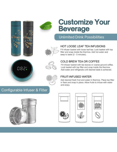 Botella Infusora de Té Farasi 15 oz Acero Inoxidable Pantalla