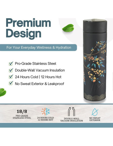 Botella Infusora de Té Farasi 15 oz Acero Inoxidable Pantalla