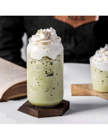 Set de 2 Vasos de Vidrio 16 oz con Tapa de Bambú y Popote WISIMMALL