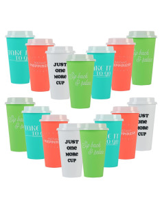 Tazas de café reutilizables MiraFure 0.47 L con tapas - 15 unidades