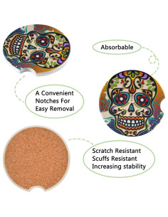 Coaster de Coche AUUXVA 2 Piezas Cerámica Día de Muertos 2