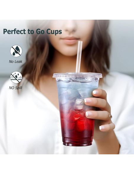 AOZITA 100 Vasos de Plástico 16 Oz con Tapas y Pajitas