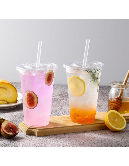 AOZITA 100 Vasos de Plástico 16 Oz con Tapas y Pajitas