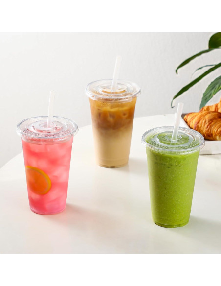 AOZITA 100 Vasos de Plástico 16 Oz con Tapas y Pajitas