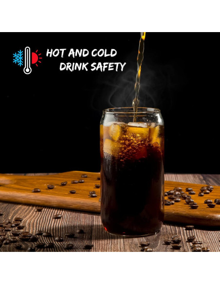 Juego de 6 Vasos de Vidrio 16 Oz con Tapas de Bambú y Pajitas