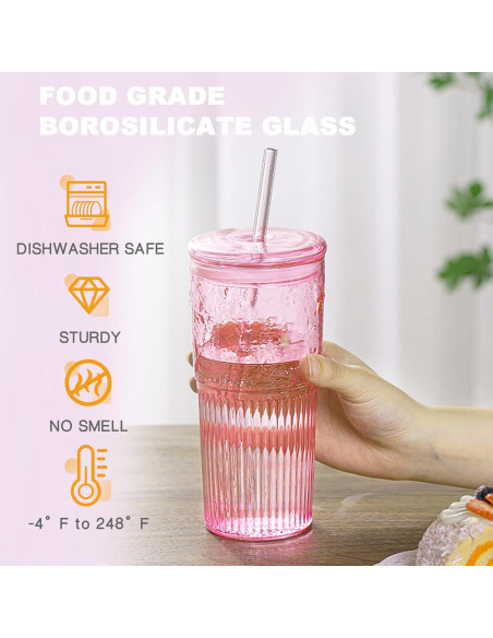 Set de 2 Tazas de Vidrio con Tapa y Popote JunVpic 590 ml