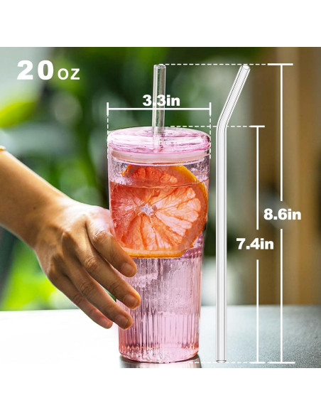 Set de 2 Tazas de Vidrio con Tapa y Popote JunVpic 590 ml