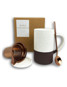 Taza de Té Cerámica Mora Granate con Infusor y Tapa 340g