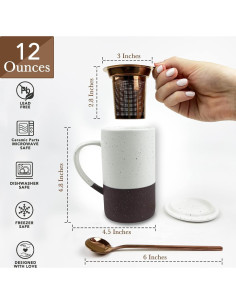 Taza de Té Cerámica Mora Granate con Infusor y Tapa 340g 2