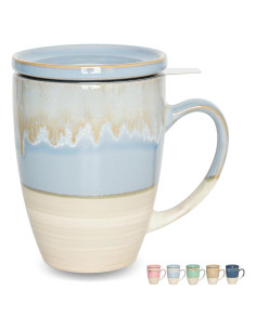 Taza de Cerámica Bosmarlin 400 ml con Infusor y Tapa Azul
