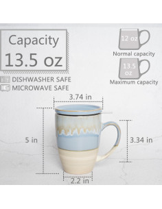 Taza de Cerámica Bosmarlin 400 ml con Infusor y Tapa Azul 2