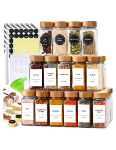 Juego de 24 Tarros de Especias de Vidrio Le'raze con Tapas de Bambú