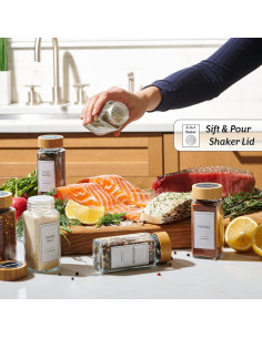 Juego de 24 Tarros de Especias de Vidrio Le'raze con Tapas de Bambú 2