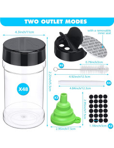 48 Tarros de Especias Plástico Transparente con Tapas Dosificadoras 2