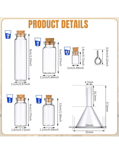 45 Botellas de Vidrio Mini Sherli con Tapones de Corcho 0.5-20ml