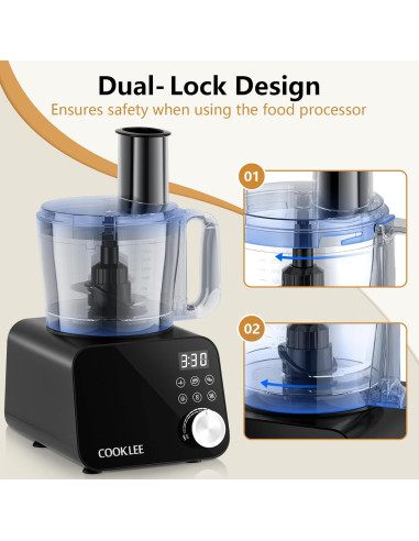 Procesador de Alimentos COOKLEE 600W 12 Tazas 6 Funciones Negro