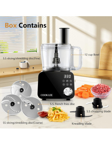 Procesador de Alimentos COOKLEE 600W 12 Tazas 6 Funciones Negro