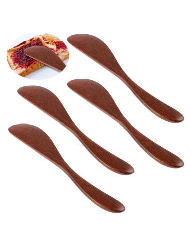 4 Espátulas de Mantequilla de Madera Mabor 15.3 cm Marrón Rojizo