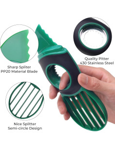 Herramienta 3 en 1 para Cortar Aguacate Linoroso Verde 2