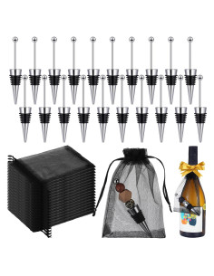Kosiz 20 Tapones de Vino Decorativos con Perlas y Bolsas