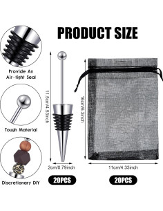 Kosiz 20 Tapones de Vino Decorativos con Perlas y Bolsas 2