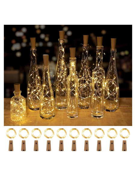 Luces de Botella de Vino Brightown 10 PC LED Corcho Blanco Cálido