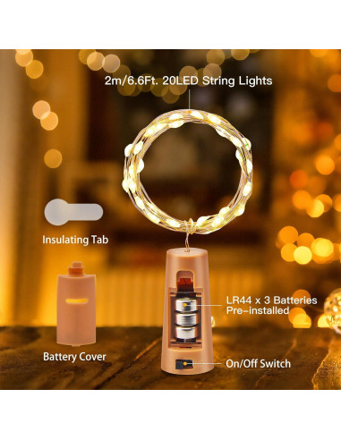 Luces de Botella de Vino Brightown 10 PC LED Corcho Blanco Cálido