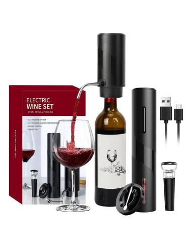 Set de abridor de vino eléctrico 4 en 1 SOUKENGEN negro