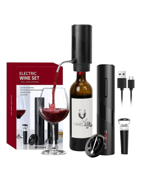 Set de abridor de vino eléctrico 4 en 1 SOUKENGEN negro