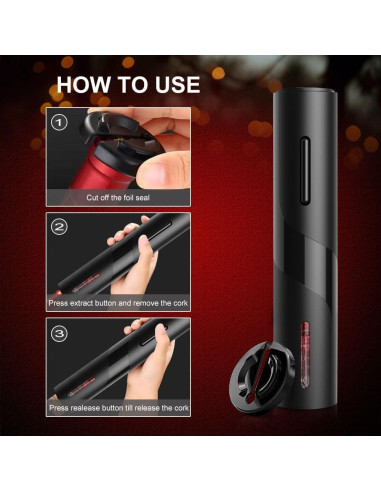 Set de abridor de vino eléctrico 4 en 1 SOUKENGEN negro