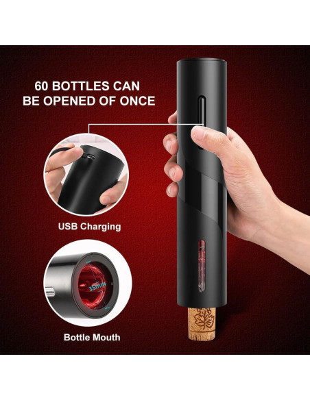 Set de abridor de vino eléctrico 4 en 1 SOUKENGEN negro