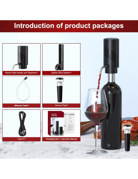 Set de abridor de vino eléctrico 4 en 1 SOUKENGEN negro