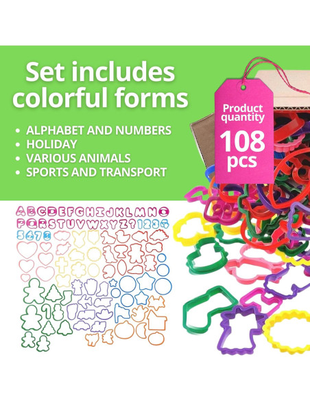 Conjunto de 108 Cortadores de Galletas de Plástico Multicolor