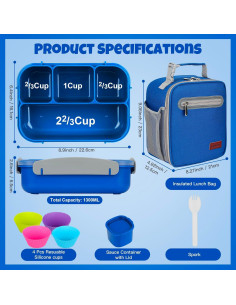 Caja de Almuerzo MaMix Bento Box 1300ml 4 Compartimentos Azul 2