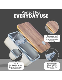 Caja Bento Grande de Acero Inoxidable Modaniam 1.3L Vainilla 2