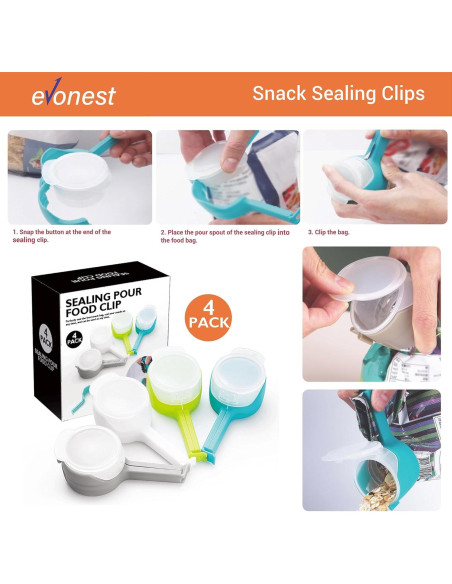 Juego de 4 Clips de Sellado para Alimentos Evo0024 - Colores Mixtos