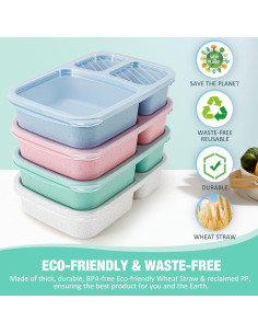 Contenedores de Almuerzo Caperci 4 Piezas 1000ml 3 Compartimentos 2