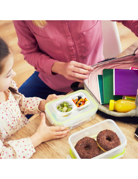 20 Contenedores de Snack Reutilizables VTM con Tapa Doble Compartimento