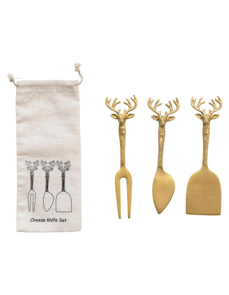 Set de 3 Cuchillos de Queso Latón con Mango de Reno Creative Co-Op