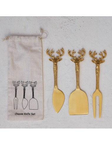 Set de 3 Cuchillos de Queso Latón con Mango de Reno Creative Co-Op