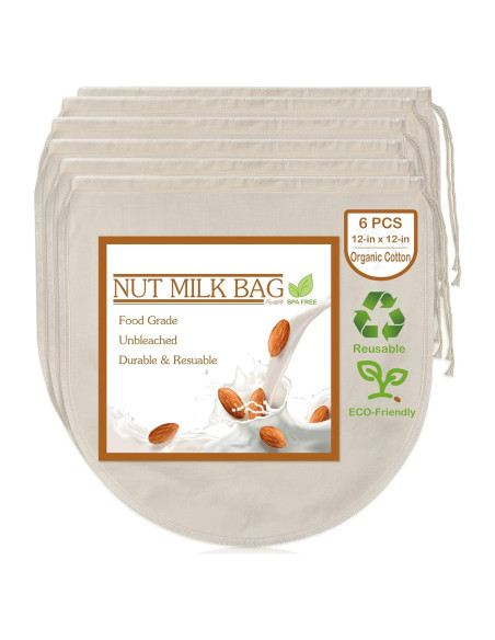 Bolsas para Leche de Nueces Fancymay 30.48cm 6 Pcs Algodón