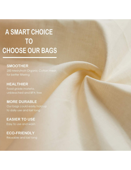 Bolsas para Leche de Nueces Fancymay 30.48cm 6 Pcs Algodón