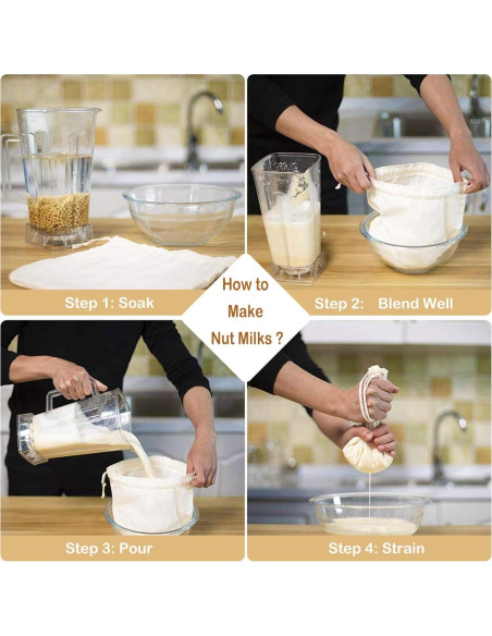 Bolsas para Leche de Nueces Fancymay 30.48cm 6 Pcs Algodón