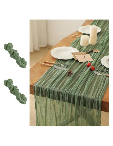 Corredor de Mesa de Gasa Verde Salvia Leetaltree 2 Piezas 89x305 cm