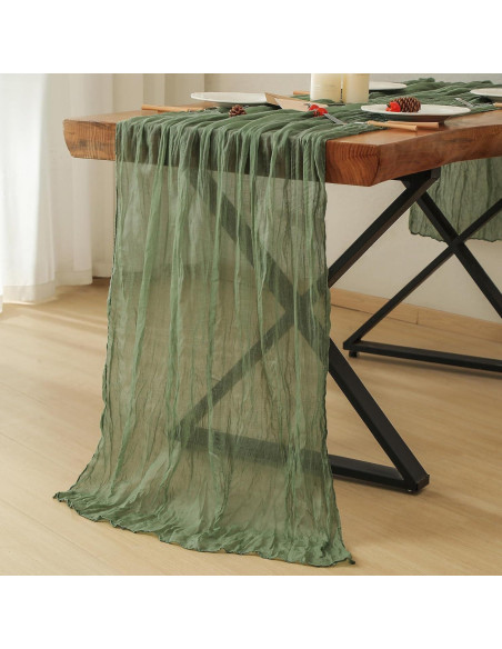 Corredor de Mesa de Gasa Verde Salvia Leetaltree 2 Piezas 89x305 cm